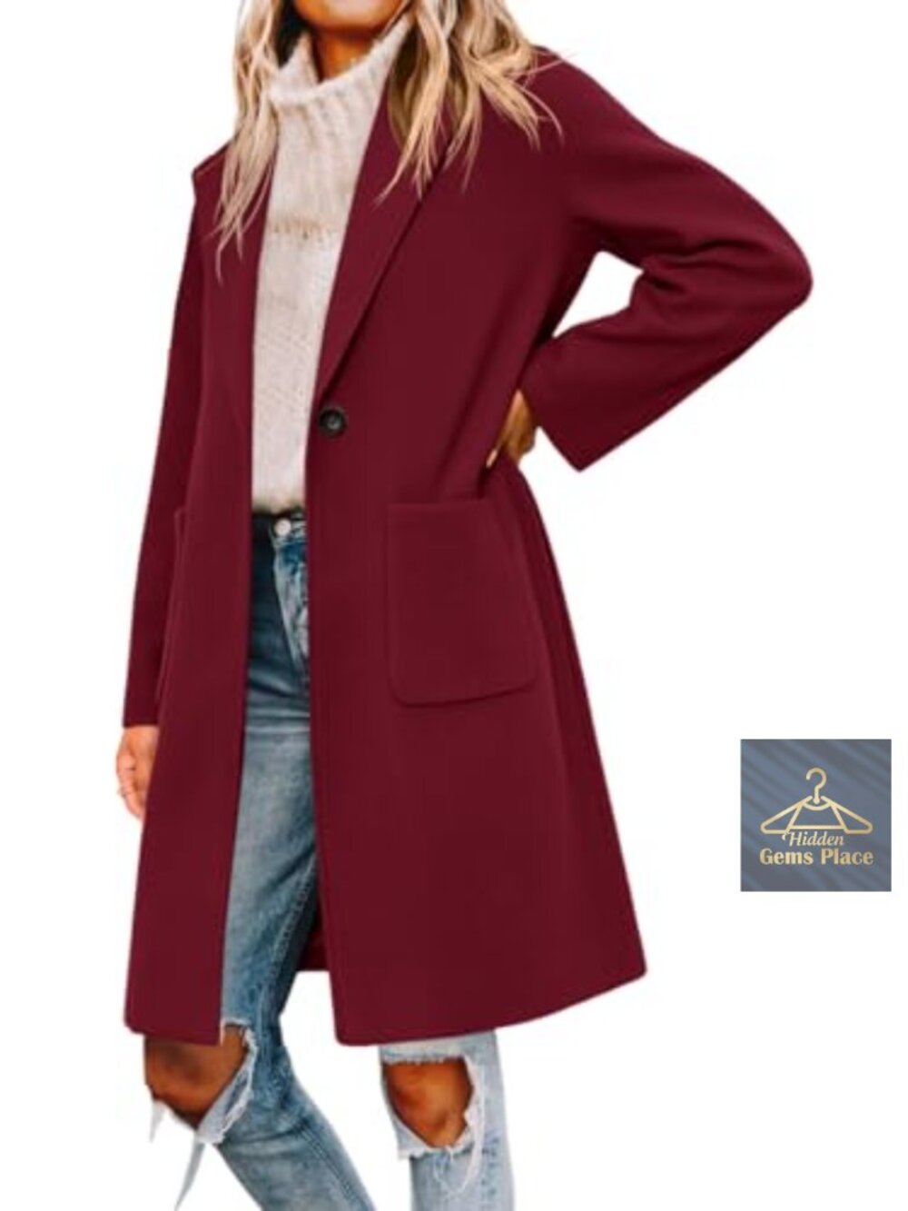 Women's Pea Coat Notched Lapel Long Trench Polyester